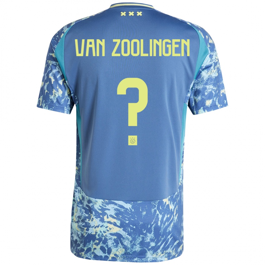 Bambino Maglia Glenn Van Zoolingen #0 Grigio Blu Giallo Kit Gara Away 2024/25 Maglietta