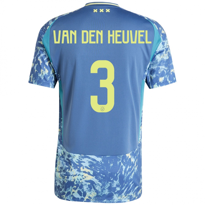 Bambino Maglia Nino Van Den Heuvel #3 Grigio Blu Giallo Kit Gara Away 2024/25 Maglietta