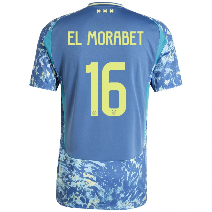 Bambino Maglia Younes El Morabet #16 Grigio Blu Giallo Kit Gara Away 2024/25 Maglietta