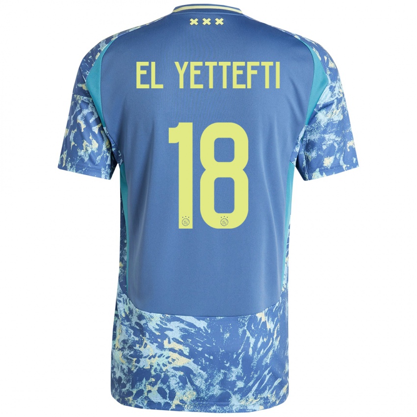 Bambino Maglia Adil Amghar El Yettefti #18 Grigio Blu Giallo Kit Gara Away 2024/25 Maglietta