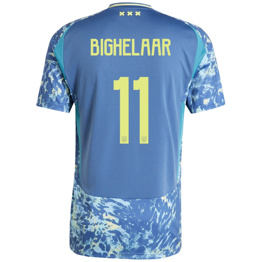 Bambino Maglia Marjolijn Van Den Bighelaar #11 Grigio Blu Giallo Kit Gara Away 2024/25 Maglietta