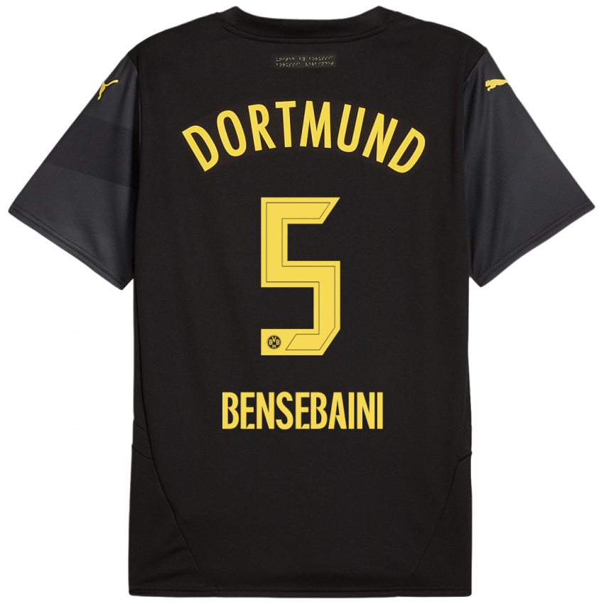 Bambino Maglia Ramy Bensebaini #5 Nero Giallo Kit Gara Away 2024/25 Maglietta