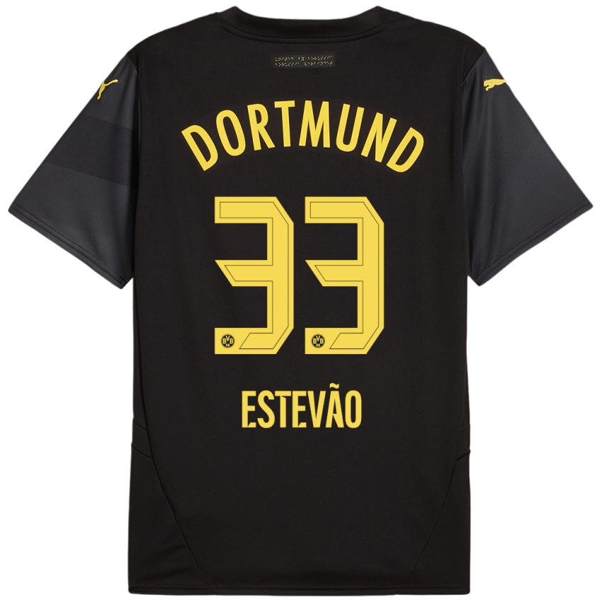 Bambino Maglia Tiago Estevão #33 Nero Giallo Kit Gara Away 2024/25 Maglietta