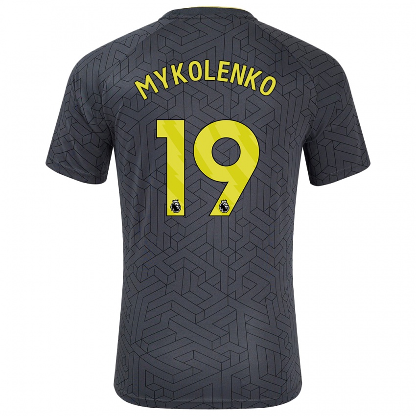 Bambino Maglia Vitaliy Mykolenko #19 Nero Giallo Kit Gara Away 2024/25 Maglietta