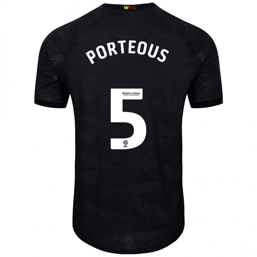 Bambino Maglia Ryan Porteous #5 Nero Bianco Kit Gara Away 2024/25 Maglietta