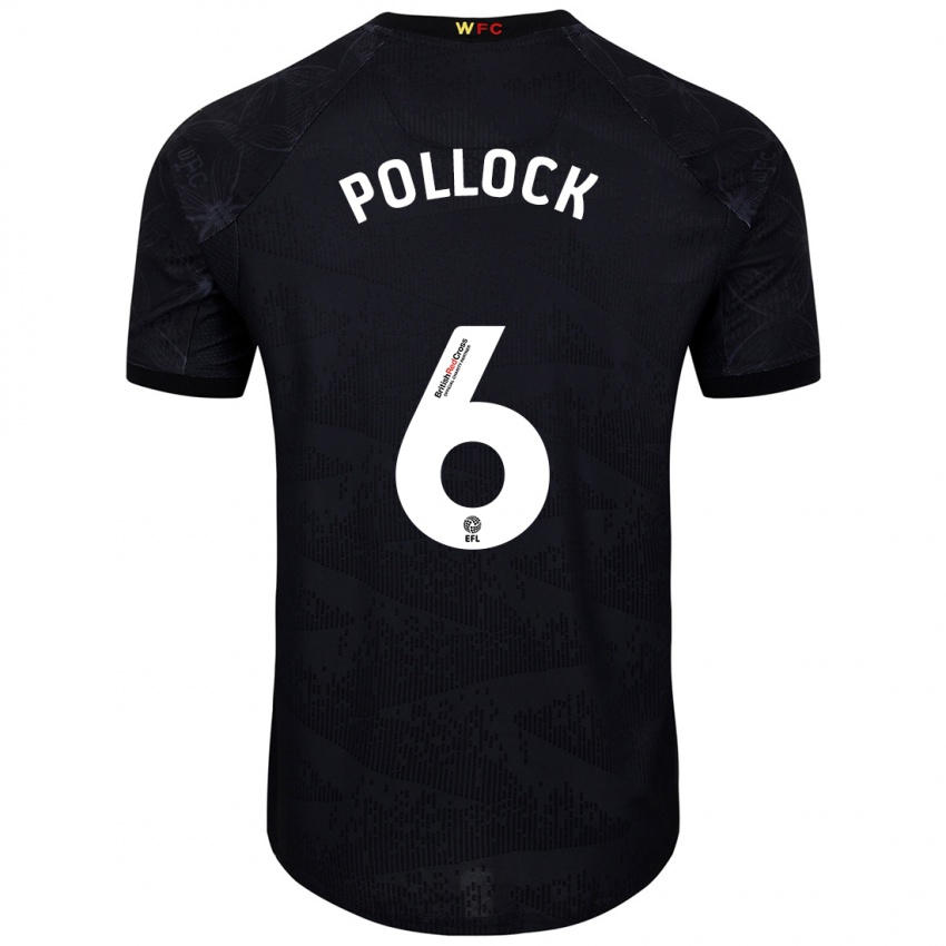 Bambino Maglia Mattie Pollock #6 Nero Bianco Kit Gara Away 2024/25 Maglietta