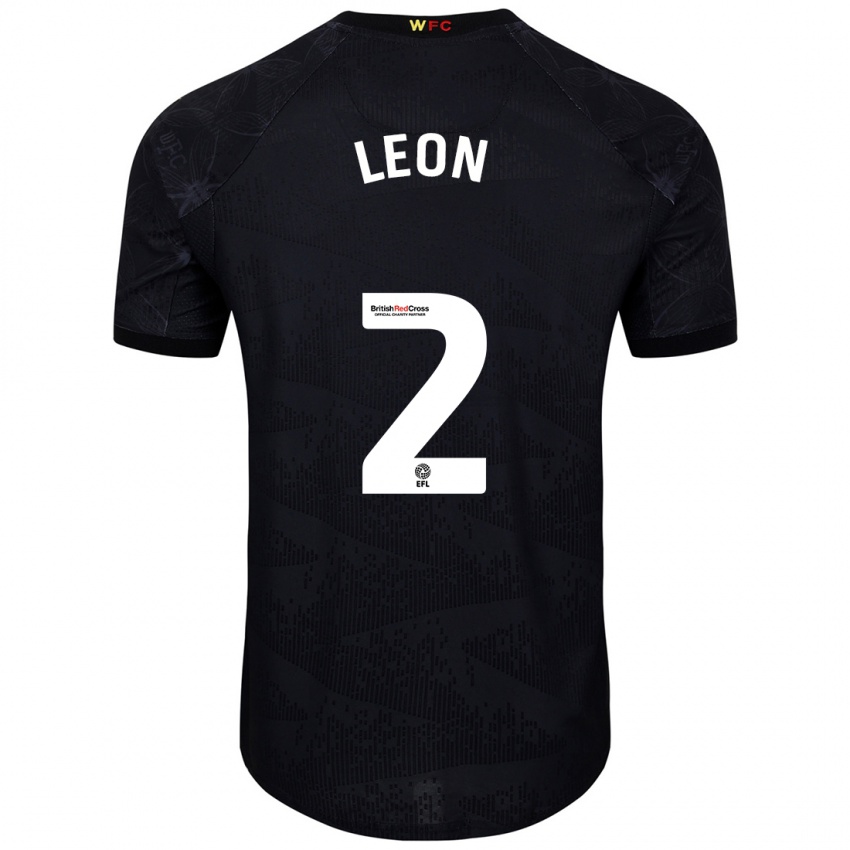 Bambino Maglia Lucía León #2 Nero Bianco Kit Gara Away 2024/25 Maglietta