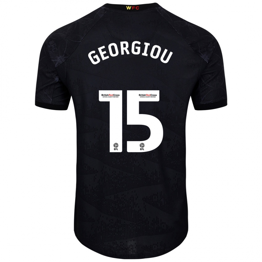 Bambino Maglia Andria Georgiou #15 Nero Bianco Kit Gara Away 2024/25 Maglietta