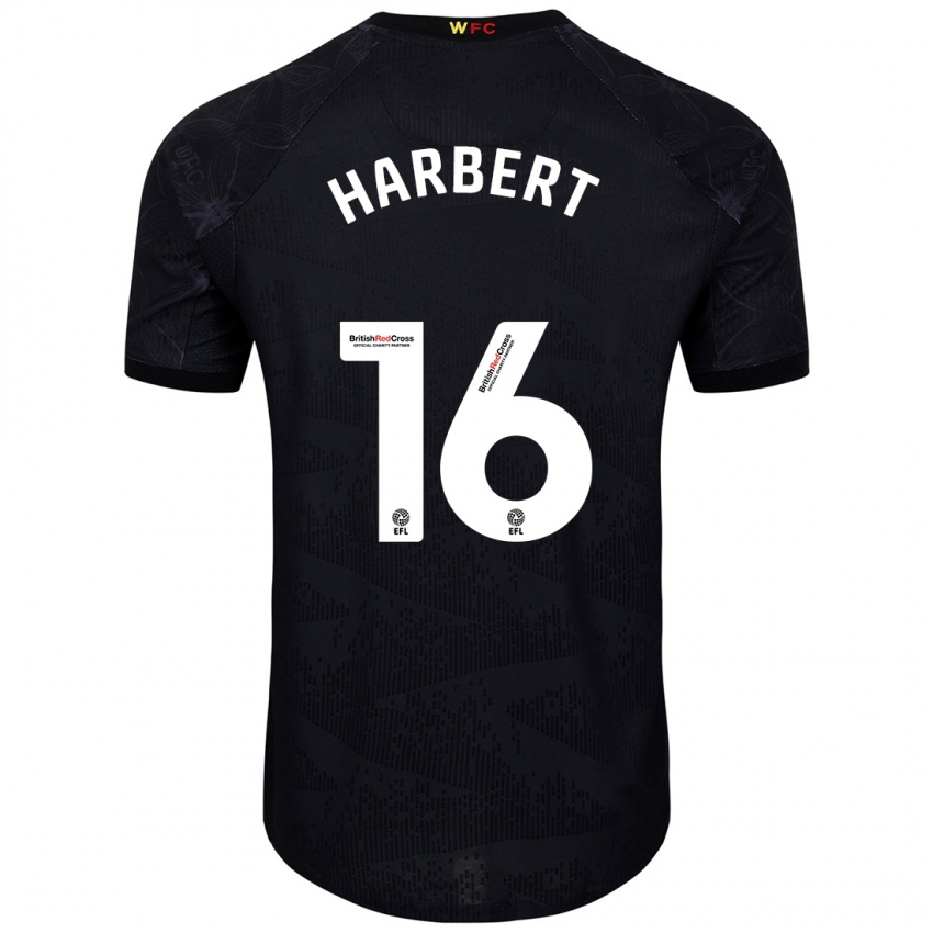 Bambino Maglia Laila Harbert #16 Nero Bianco Kit Gara Away 2024/25 Maglietta