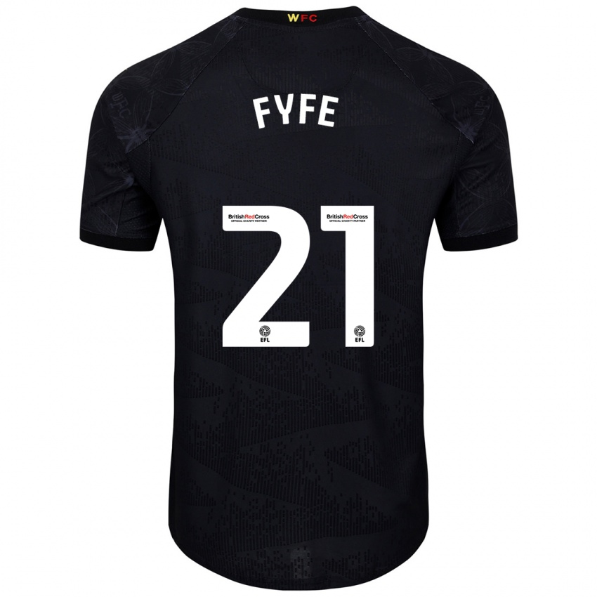 Bambino Maglia Flo Fyfe #21 Nero Bianco Kit Gara Away 2024/25 Maglietta