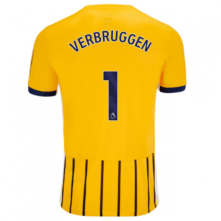 Bambino Maglia Bart Verbruggen #1 Oro Blu A Righe Sottili Kit Gara Away 2024/25 Maglietta