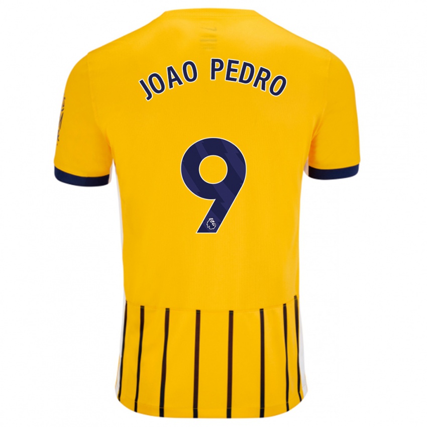 Bambino Maglia João Pedro #9 Oro Blu A Righe Sottili Kit Gara Away 2024/25 Maglietta