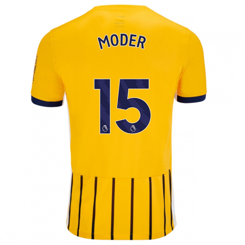 Bambino Maglia Jakub Moder #15 Oro Blu A Righe Sottili Kit Gara Away 2024/25 Maglietta