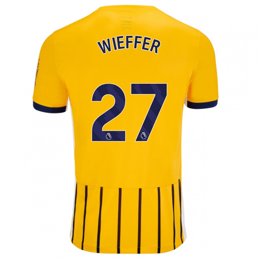 Bambino Maglia Mats Wieffer #27 Oro Blu A Righe Sottili Kit Gara Away 2024/25 Maglietta