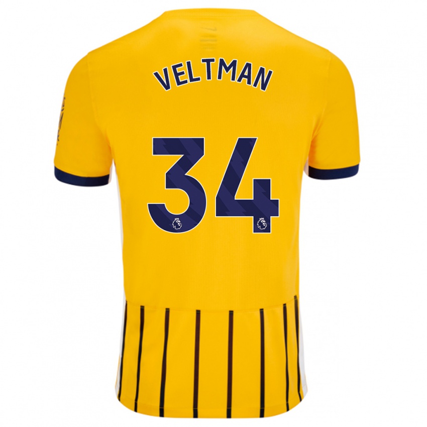 Bambino Maglia Joël Veltman #34 Oro Blu A Righe Sottili Kit Gara Away 2024/25 Maglietta