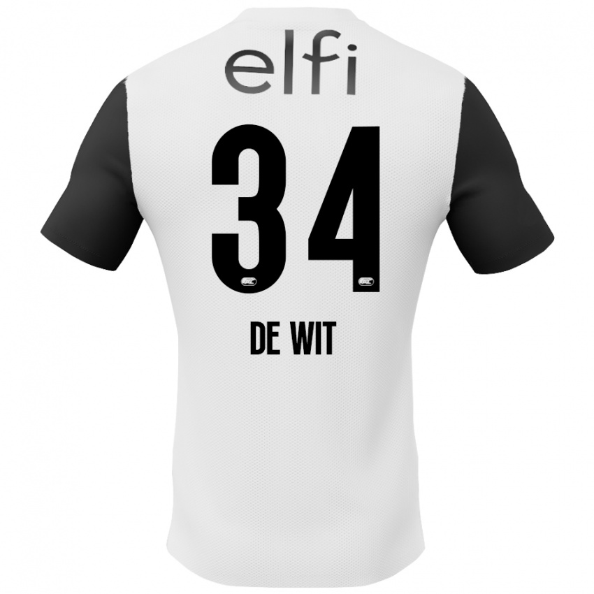 Bambino Maglia Mees De Wit #34 Bianco Nero Kit Gara Away 2024/25 Maglietta