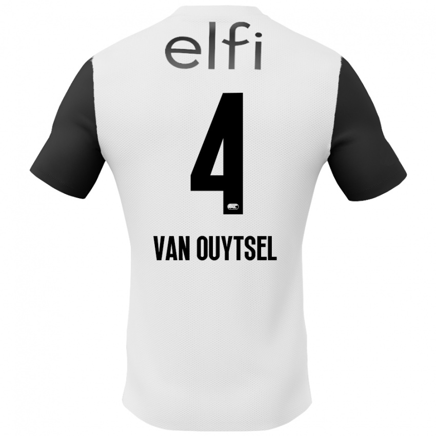 Bambino Maglia Kevin Van Ouytsel #4 Bianco Nero Kit Gara Away 2024/25 Maglietta