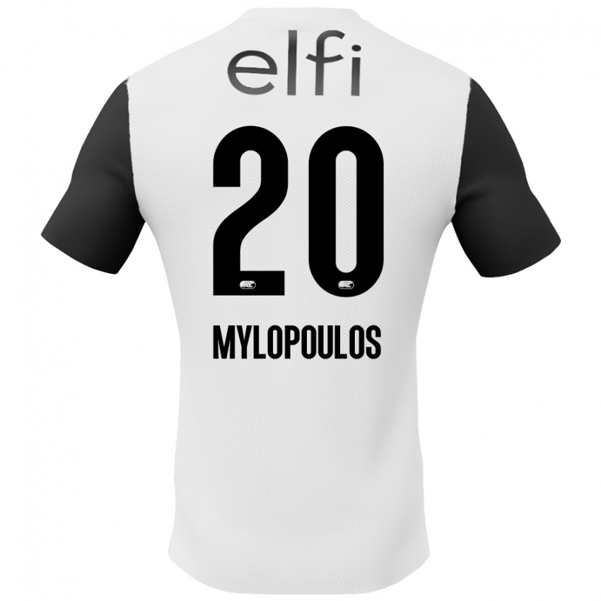 Bambino Maglia Marios Mylopoulos #20 Bianco Nero Kit Gara Away 2024/25 Maglietta