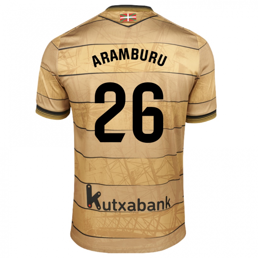 Bambino Maglia Jon Aramburu #26 Marrone Kit Gara Away 2024/25 Maglietta