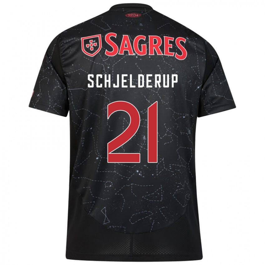 Bambino Maglia Andreas Schjelderup #21 Nero Rosso Kit Gara Away 2024/25 Maglietta