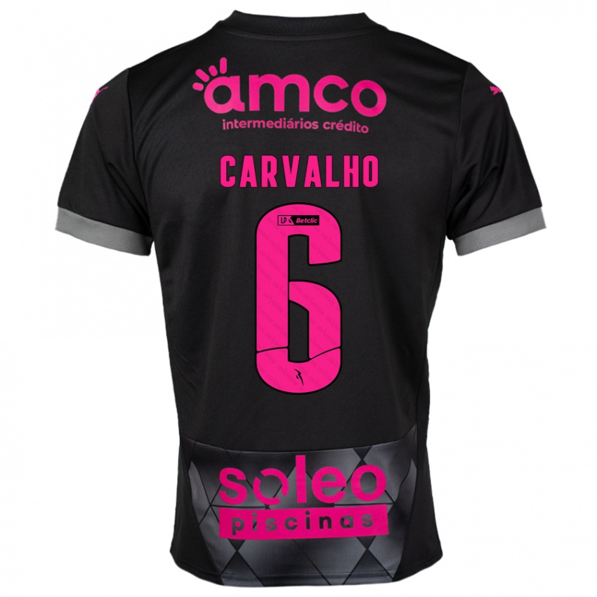 Bambino Maglia Vitor Carvalho #6 Nero Rosa Kit Gara Away 2024/25 Maglietta