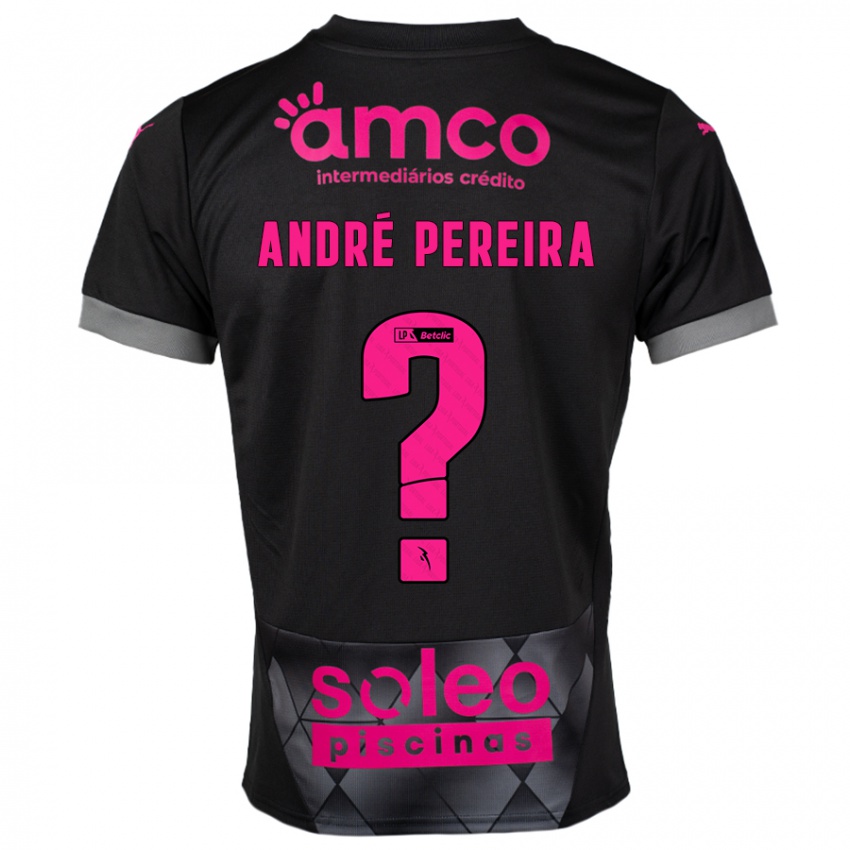 Bambino Maglia João André Pereira #0 Nero Rosa Kit Gara Away 2024/25 Maglietta