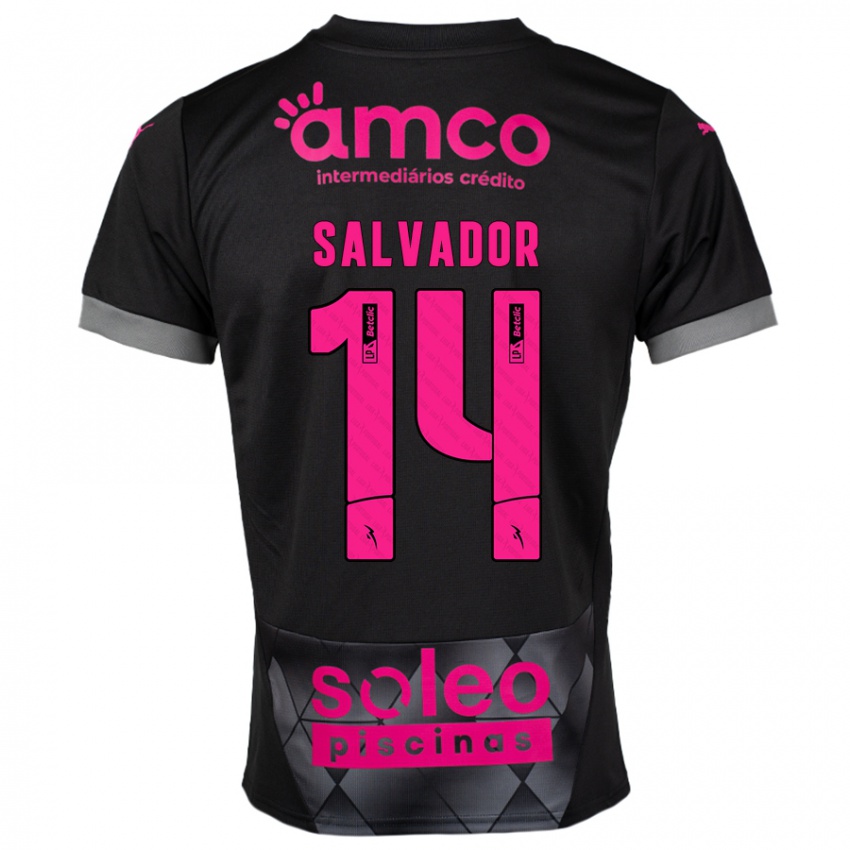 Bambino Maglia João Salvador #14 Nero Rosa Kit Gara Away 2024/25 Maglietta