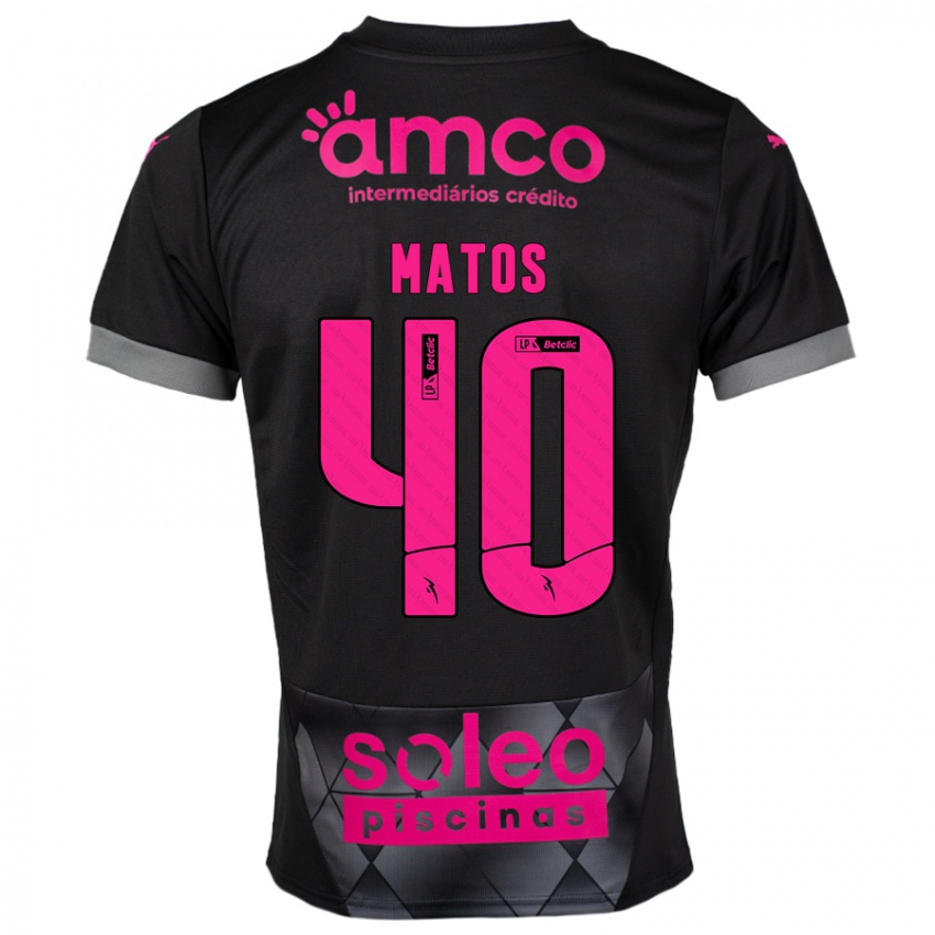 Bambino Maglia João Matos #40 Nero Rosa Kit Gara Away 2024/25 Maglietta