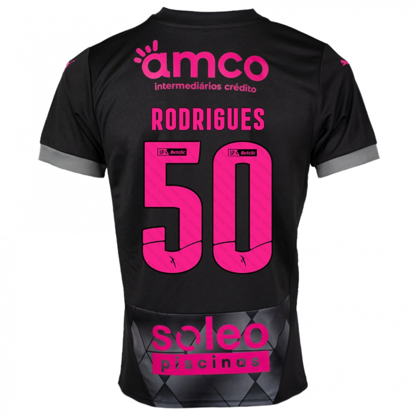 Bambino Maglia Diego Rodrigues #50 Nero Rosa Kit Gara Away 2024/25 Maglietta