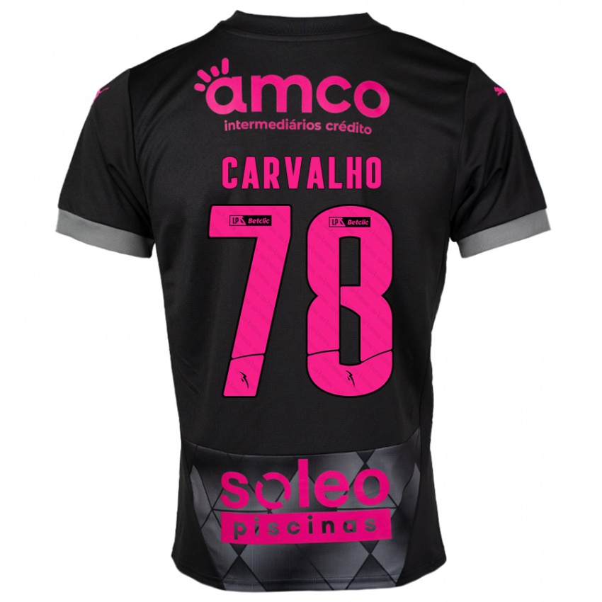 Bambino Maglia João Carvalho #78 Nero Rosa Kit Gara Away 2024/25 Maglietta