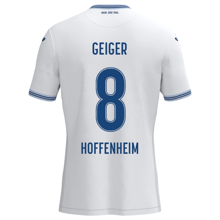 Bambino Maglia Dennis Geiger #8 Bianco Blu Kit Gara Away 2024/25 Maglietta