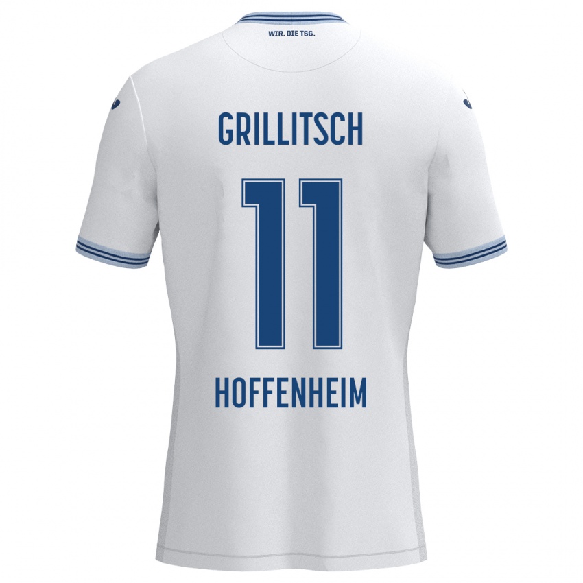 Bambino Maglia Florian Grillitsch #11 Bianco Blu Kit Gara Away 2024/25 Maglietta