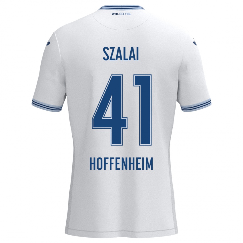 Bambino Maglia Attila Szalai #41 Bianco Blu Kit Gara Away 2024/25 Maglietta