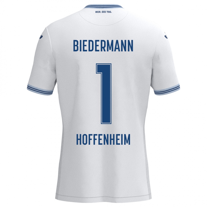 Bambino Maglia Nico Biedermann #1 Bianco Blu Kit Gara Away 2024/25 Maglietta