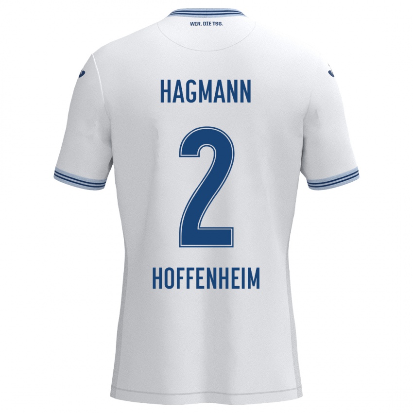 Bambino Maglia Felix Hagmann #2 Bianco Blu Kit Gara Away 2024/25 Maglietta