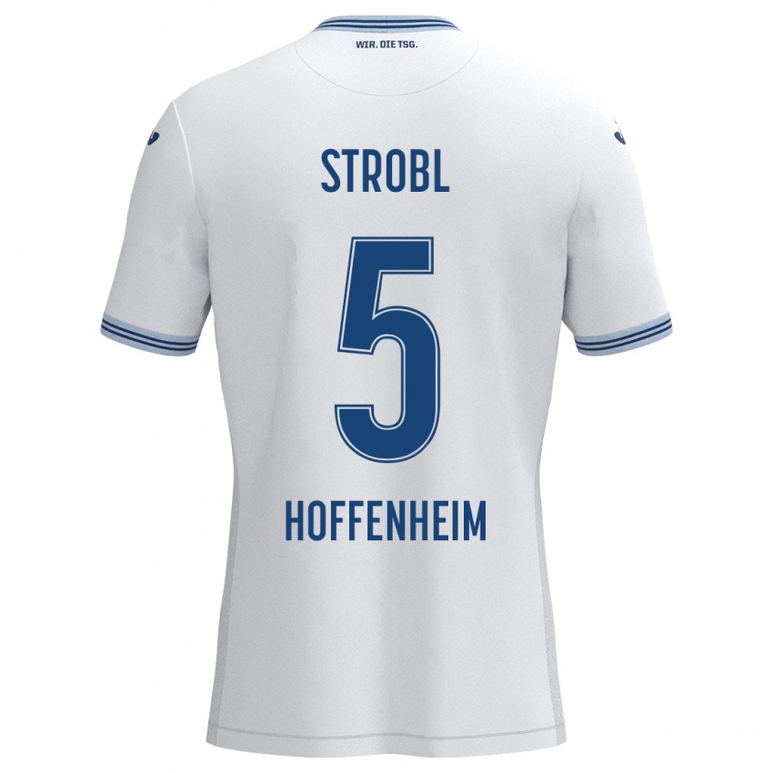 Bambino Maglia Lars Strobl #5 Bianco Blu Kit Gara Away 2024/25 Maglietta