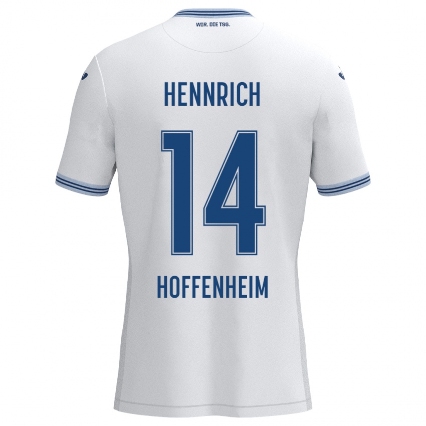 Bambino Maglia Paul Hennrich #14 Bianco Blu Kit Gara Away 2024/25 Maglietta