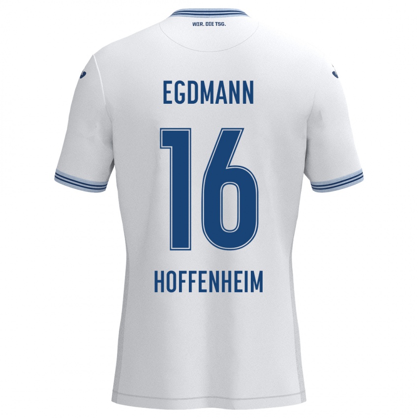 Bambino Maglia Mika Egdmann #16 Bianco Blu Kit Gara Away 2024/25 Maglietta