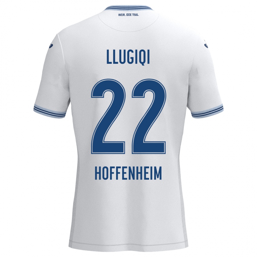 Bambino Maglia Arian Llugiqi #22 Bianco Blu Kit Gara Away 2024/25 Maglietta