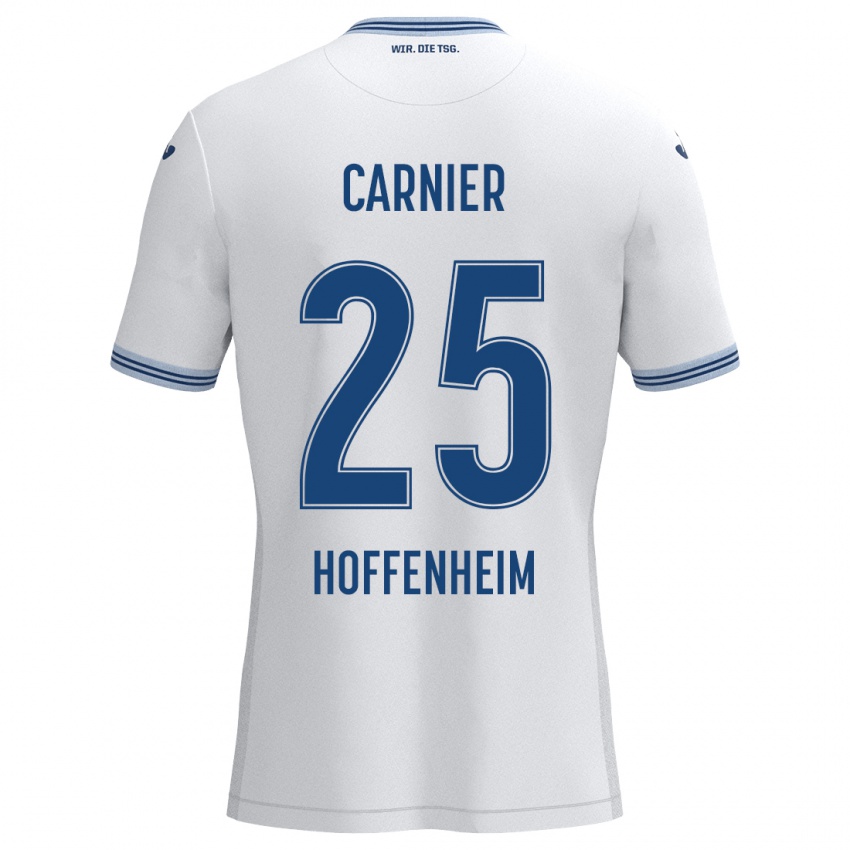 Bambino Maglia Alekseï Carnier #25 Bianco Blu Kit Gara Away 2024/25 Maglietta