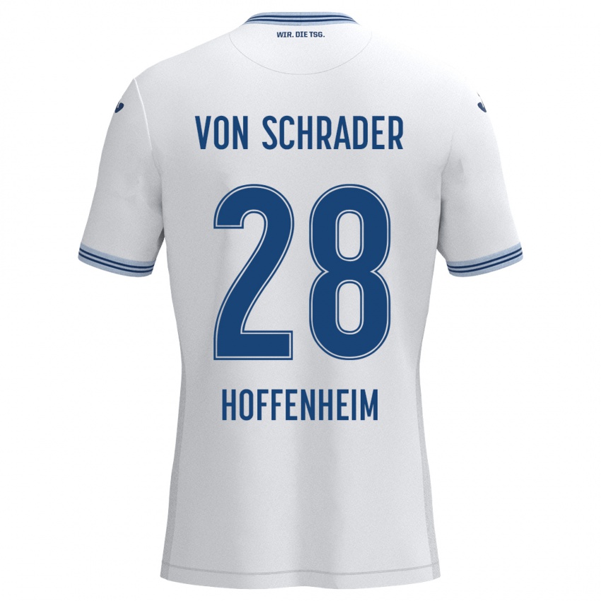 Bambino Maglia Lina Von Schrader #28 Bianco Blu Kit Gara Away 2024/25 Maglietta