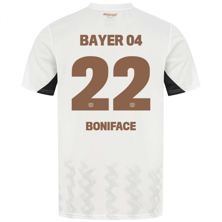 Bambino Maglia Victor Boniface #22 Bianco Nero Kit Gara Away 2024/25 Maglietta