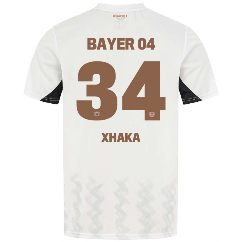 Bambino Maglia Granit Xhaka #34 Bianco Nero Kit Gara Away 2024/25 Maglietta