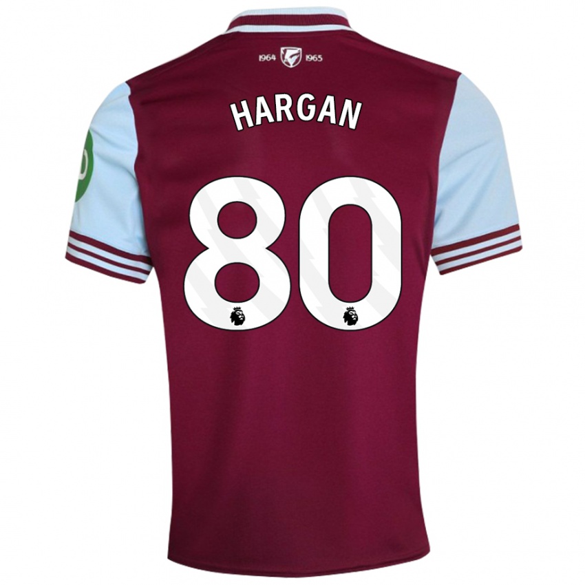 Uomo Maglia Riley Hargan #80 Rosso Scuro Kit Gara Home 2024/25 Maglietta