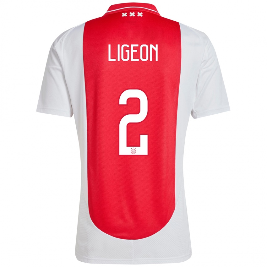 Uomo Maglia Ruben Ligeon #2 Rosso Bianco Kit Gara Home 2024/25 Maglietta