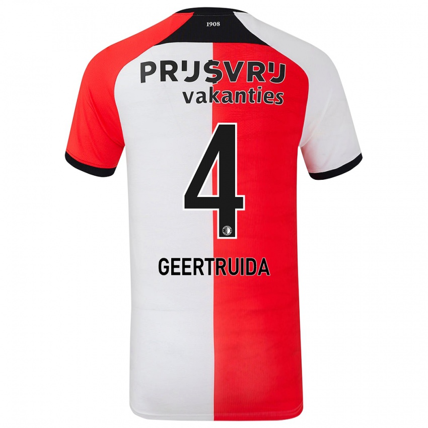 Uomo Maglia Lutsharel Geertruida #4 Rosso Bianco Kit Gara Home 2024/25 Maglietta