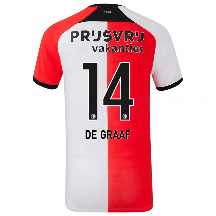 Uomo Maglia Esmee De Graaf #14 Rosso Bianco Kit Gara Home 2024/25 Maglietta