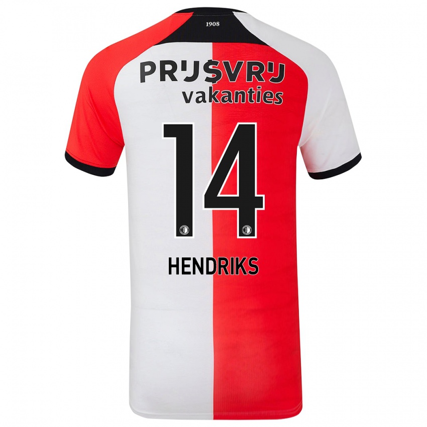 Uomo Maglia Kim Hendriks #14 Rosso Bianco Kit Gara Home 2024/25 Maglietta