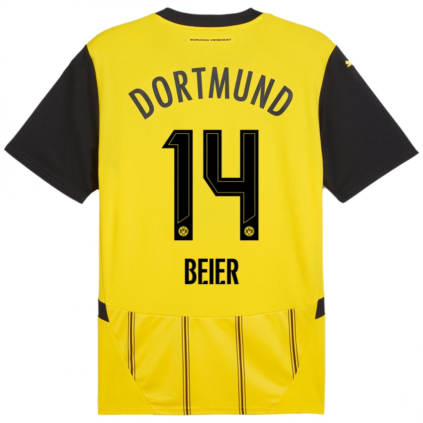 Uomo Maglia Maximilian Beier #14 Giallo Nero Kit Gara Home 2024/25 Maglietta