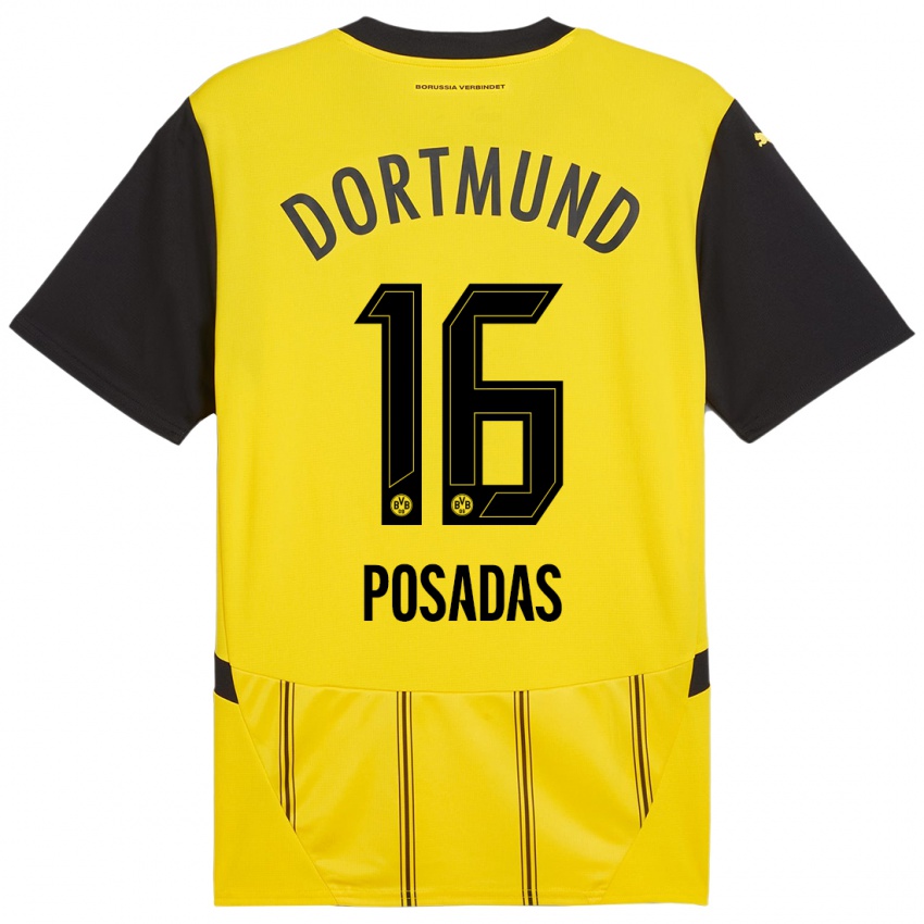 Uomo Maglia Leonardo Posadas #16 Giallo Nero Kit Gara Home 2024/25 Maglietta